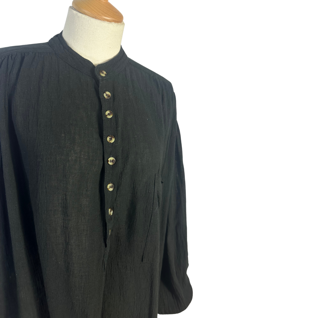 Black boho Mandarin collar top- M/L