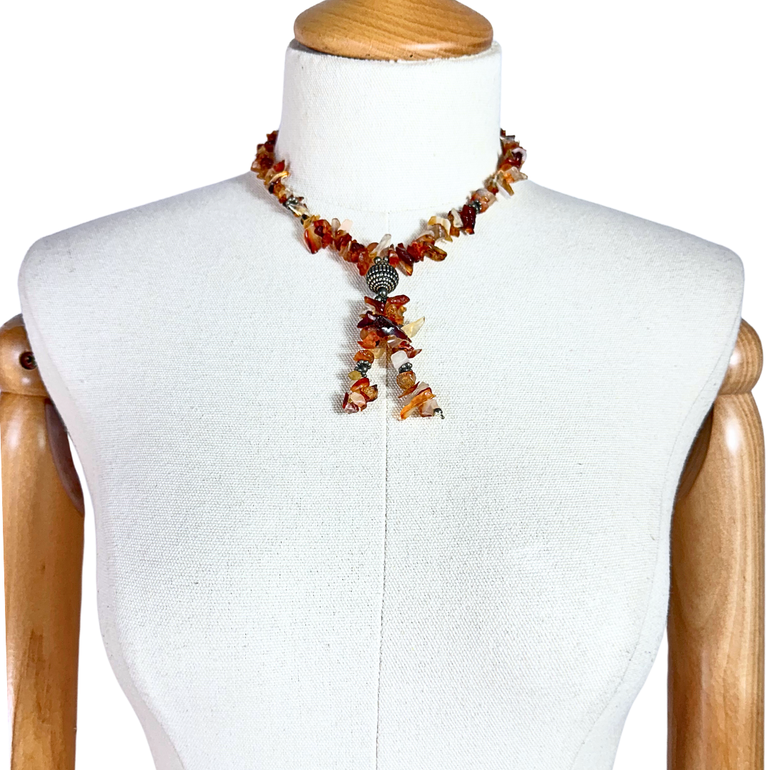 Brown carnelian chip lariat necklace