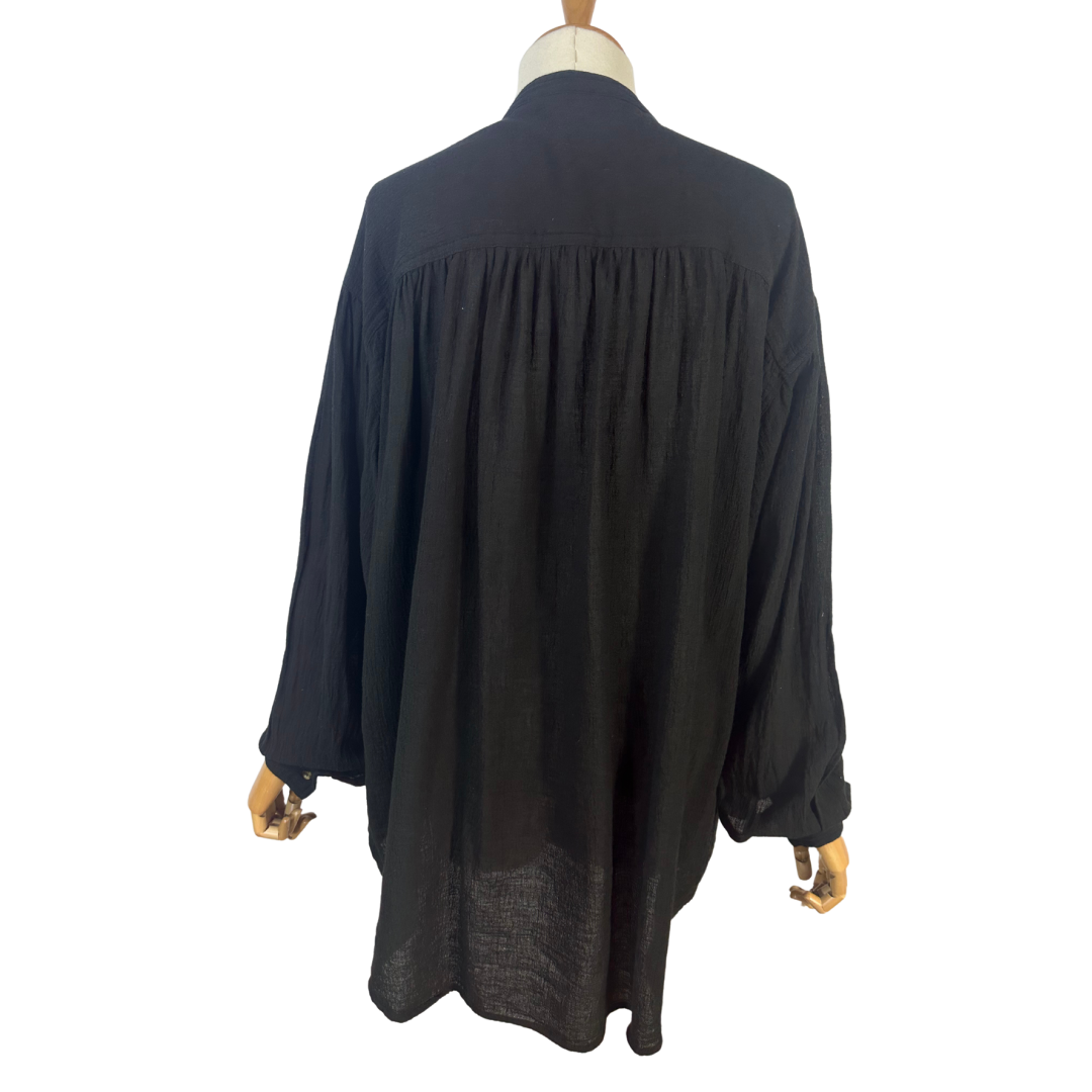 Black boho Mandarin collar top- M/L