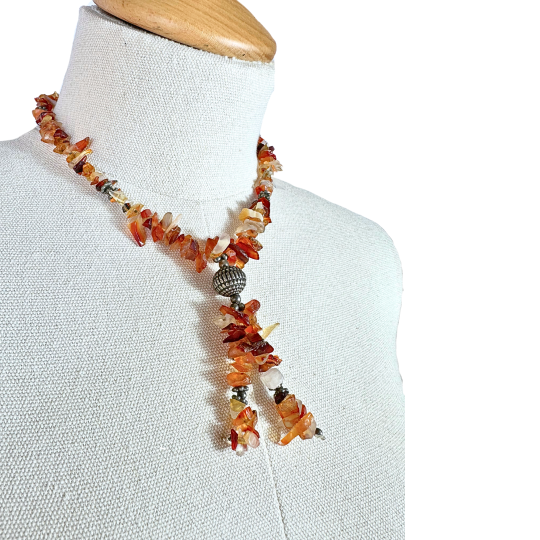 Brown carnelian chip lariat necklace