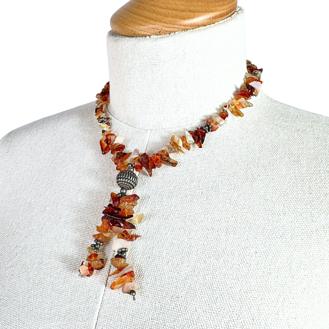 Brown carnelian chip lariat necklace