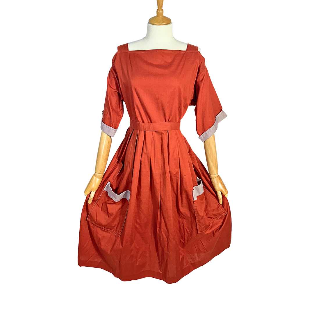 Rust Vintage Shoulder Cut Out Dress