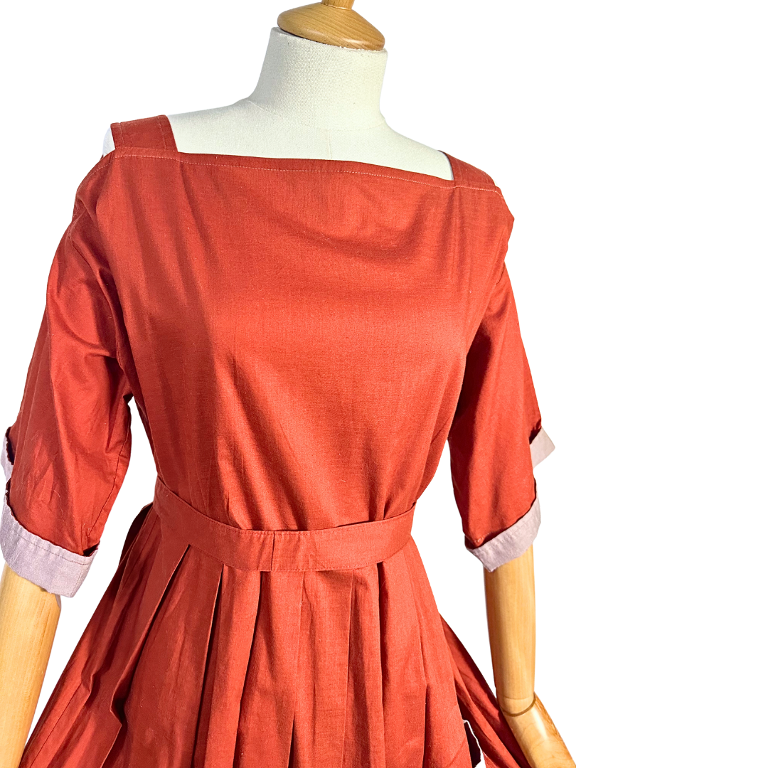 Rust Vintage Shoulder Cut Out Dress