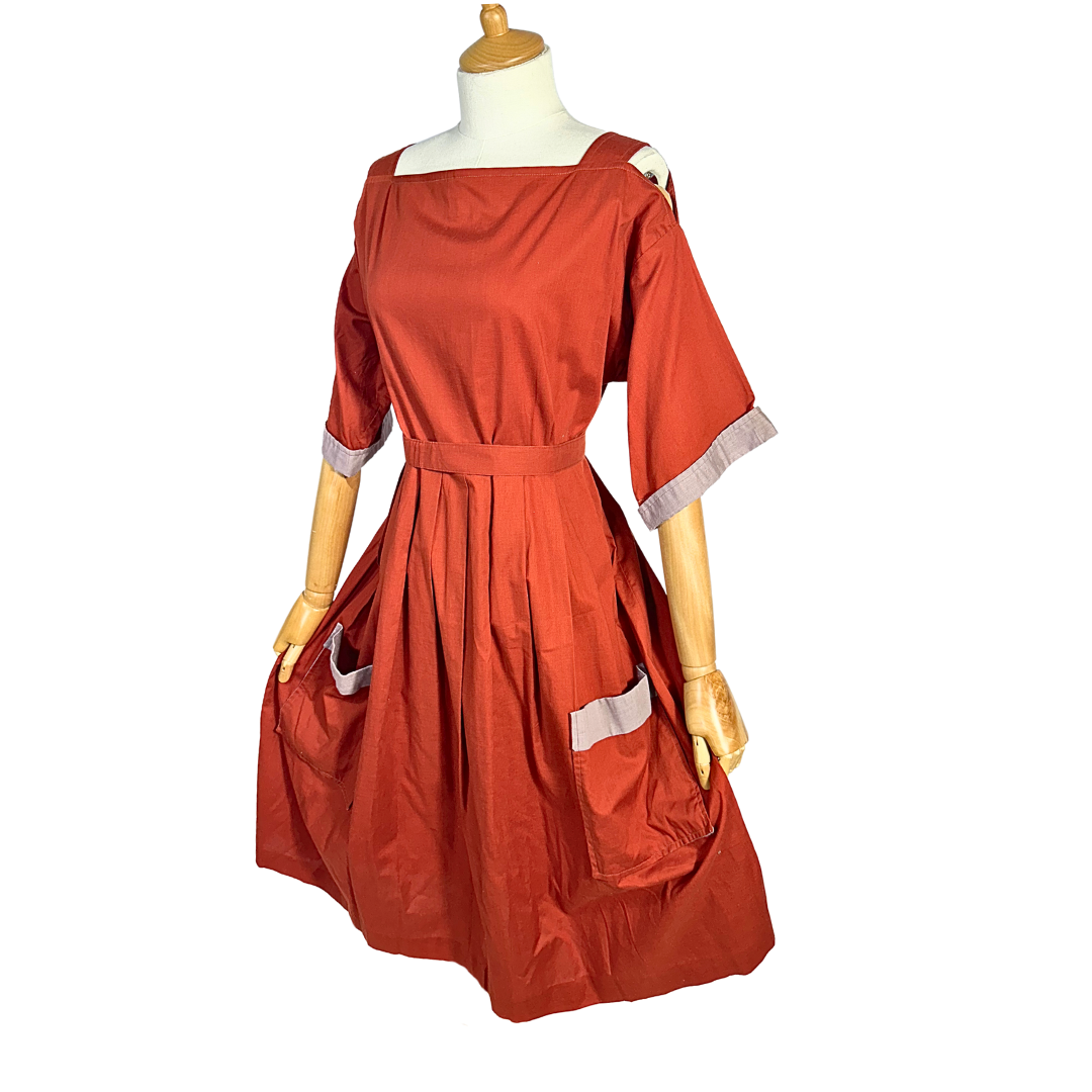 Rust Vintage Shoulder Cut Out Dress