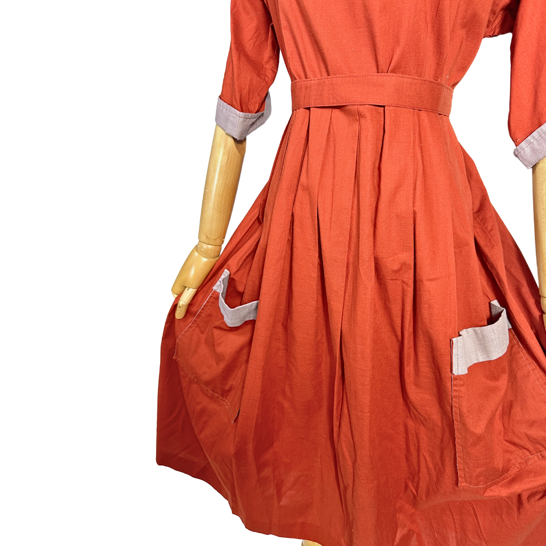 Rust Vintage Shoulder Cut Out Dress