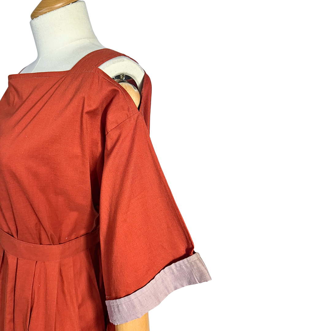 Rust Vintage Shoulder Cut Out Dress
