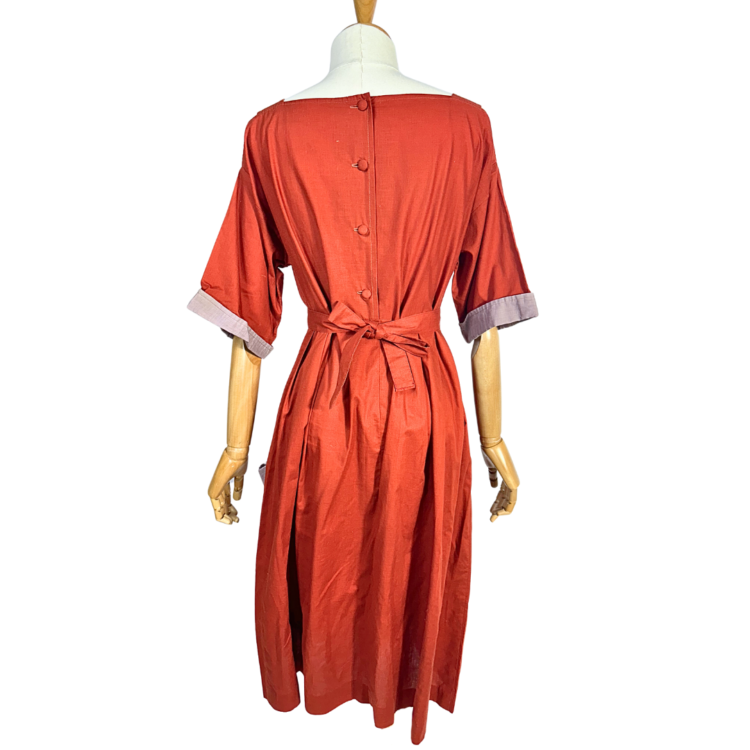 Rust Vintage Shoulder Cut Out Dress