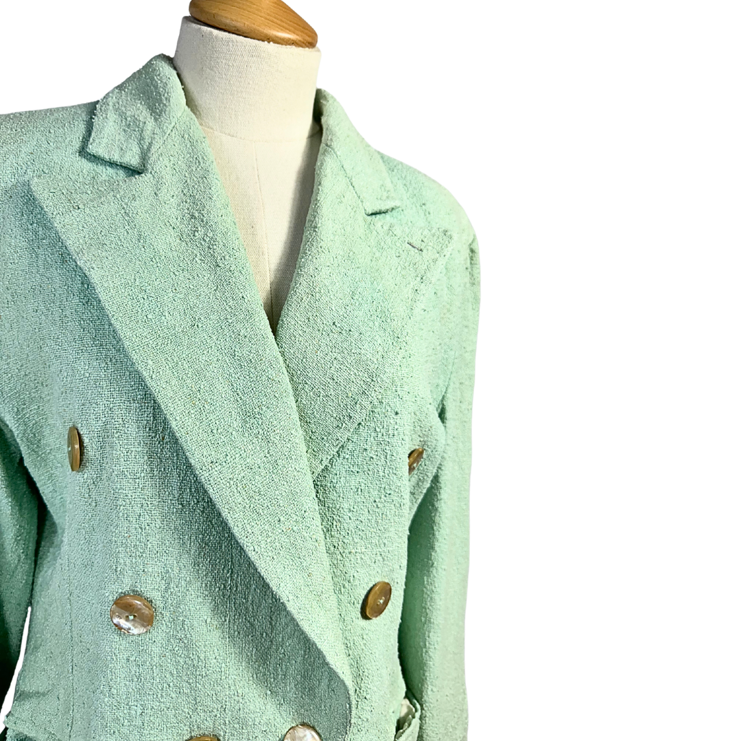 Green vintage silk blazer - S/M