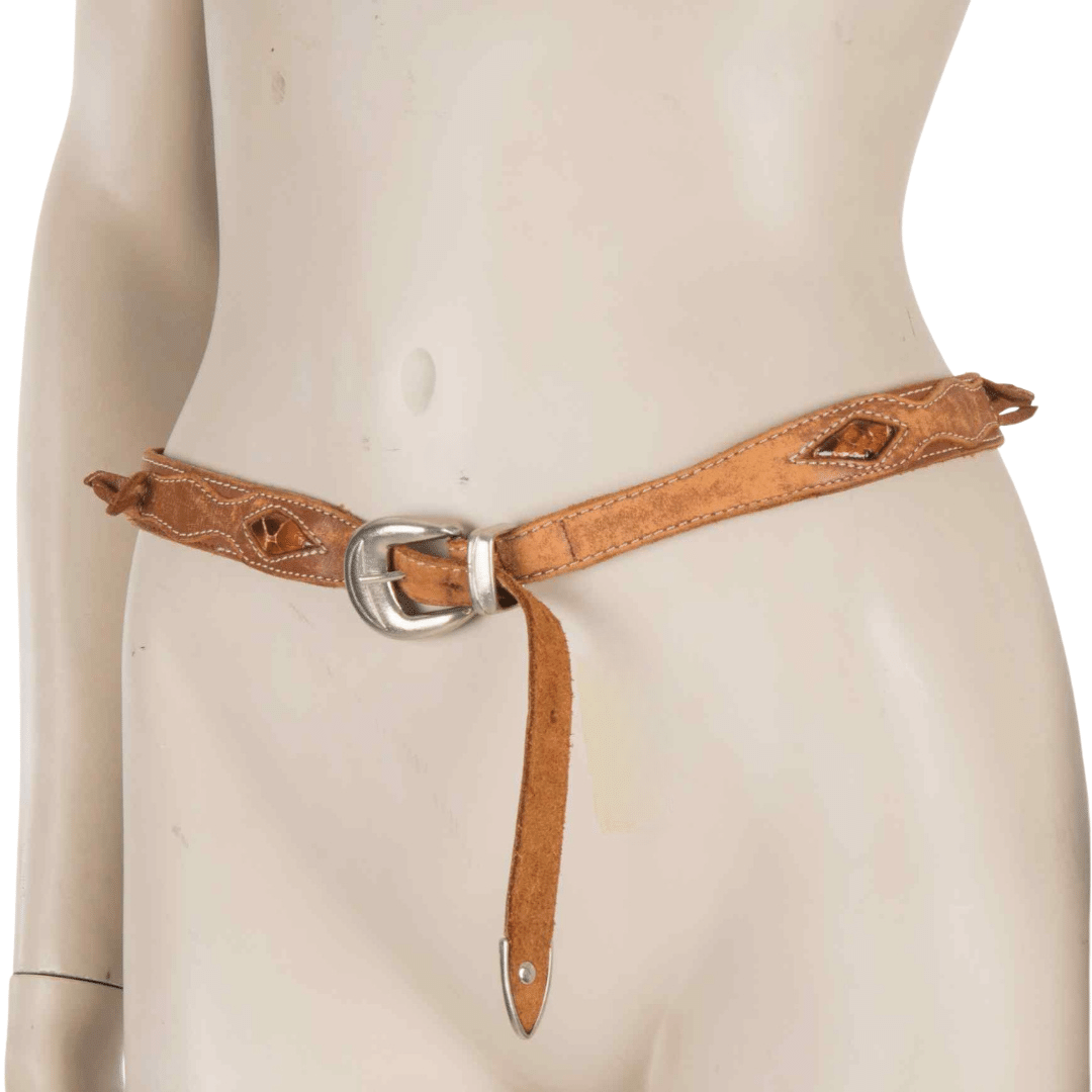Leather skinny belt with silver buckle L