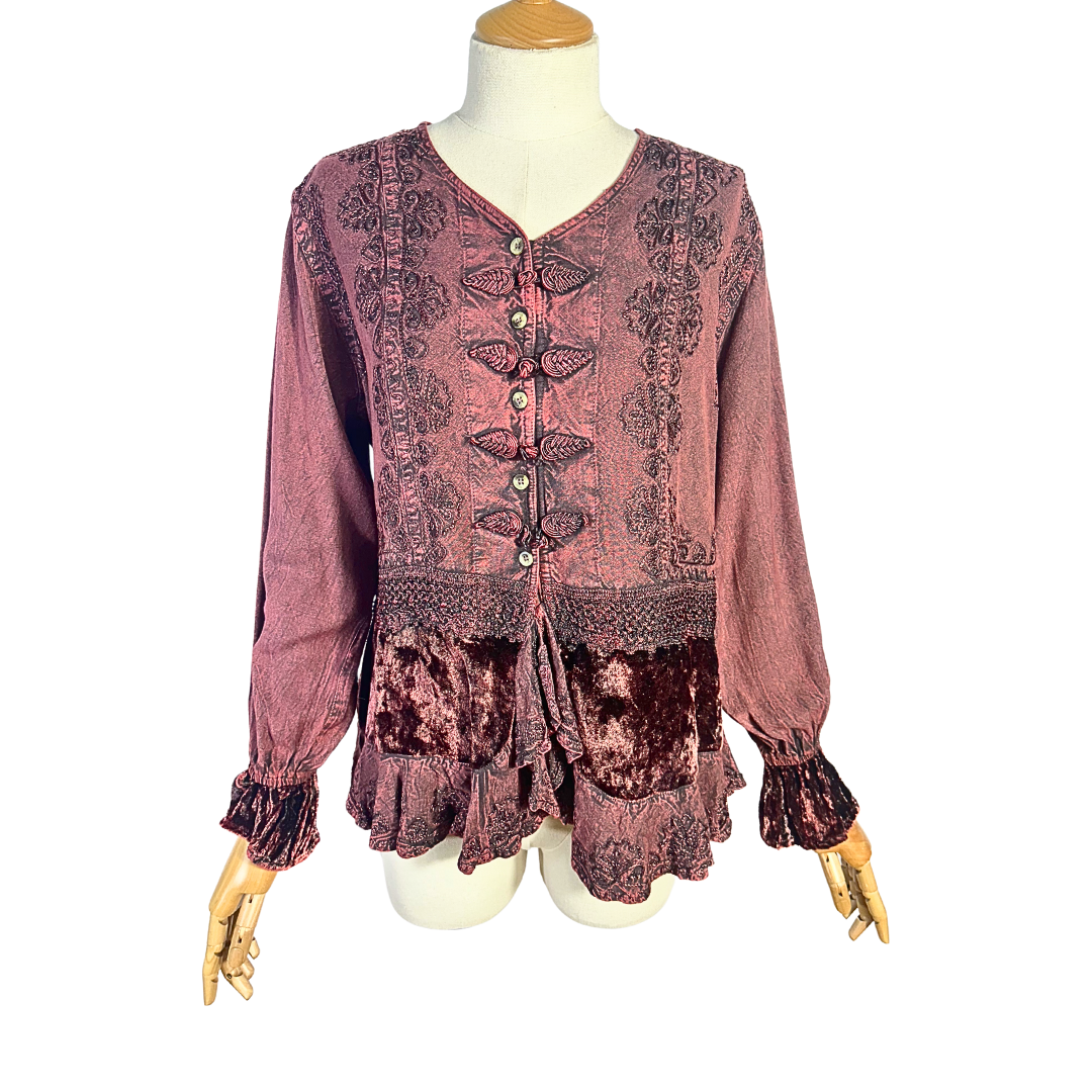 Boho embroidered button down top - M