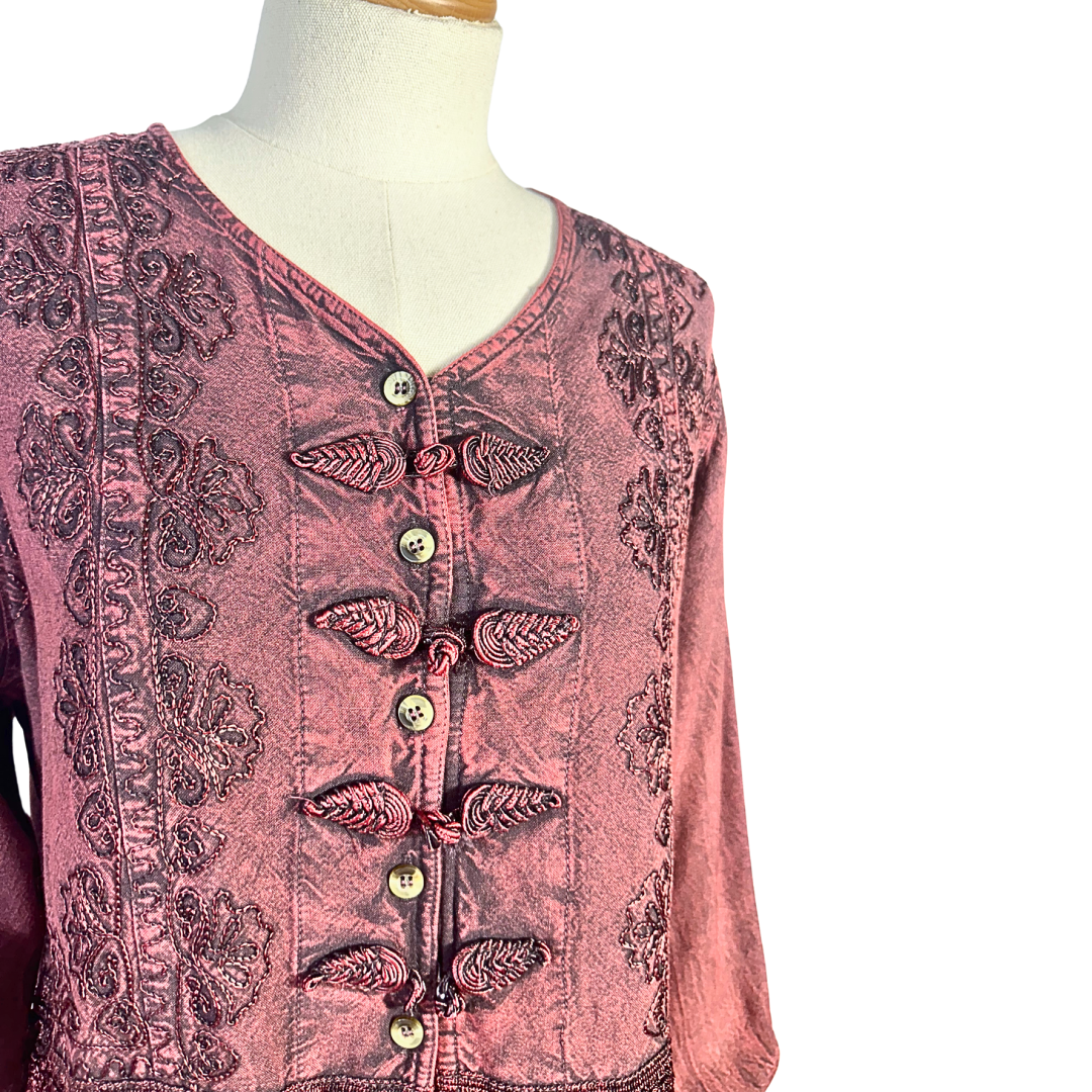 Boho embroidered button down top - M