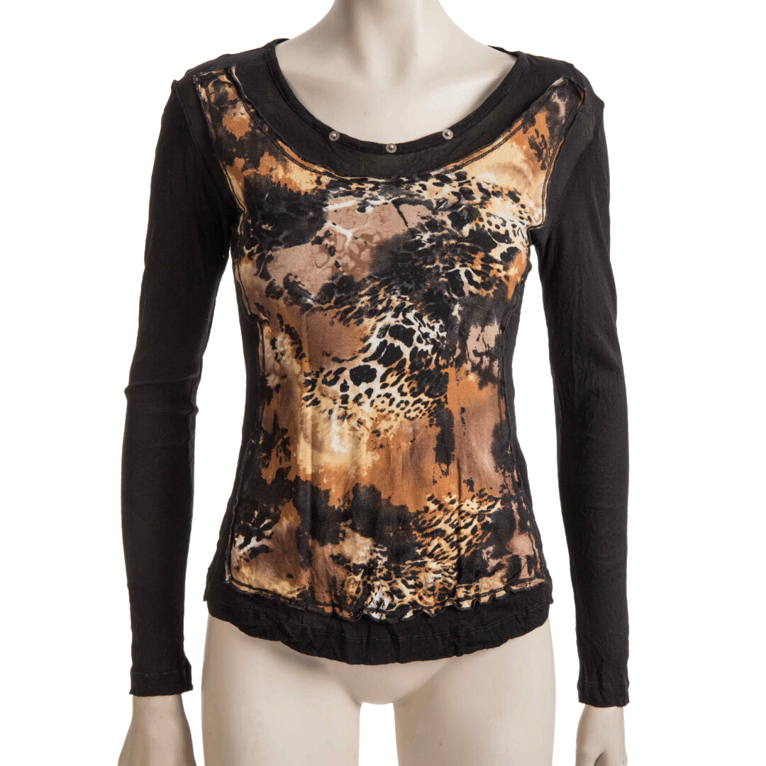 Longsleeve animal print mesh top - M