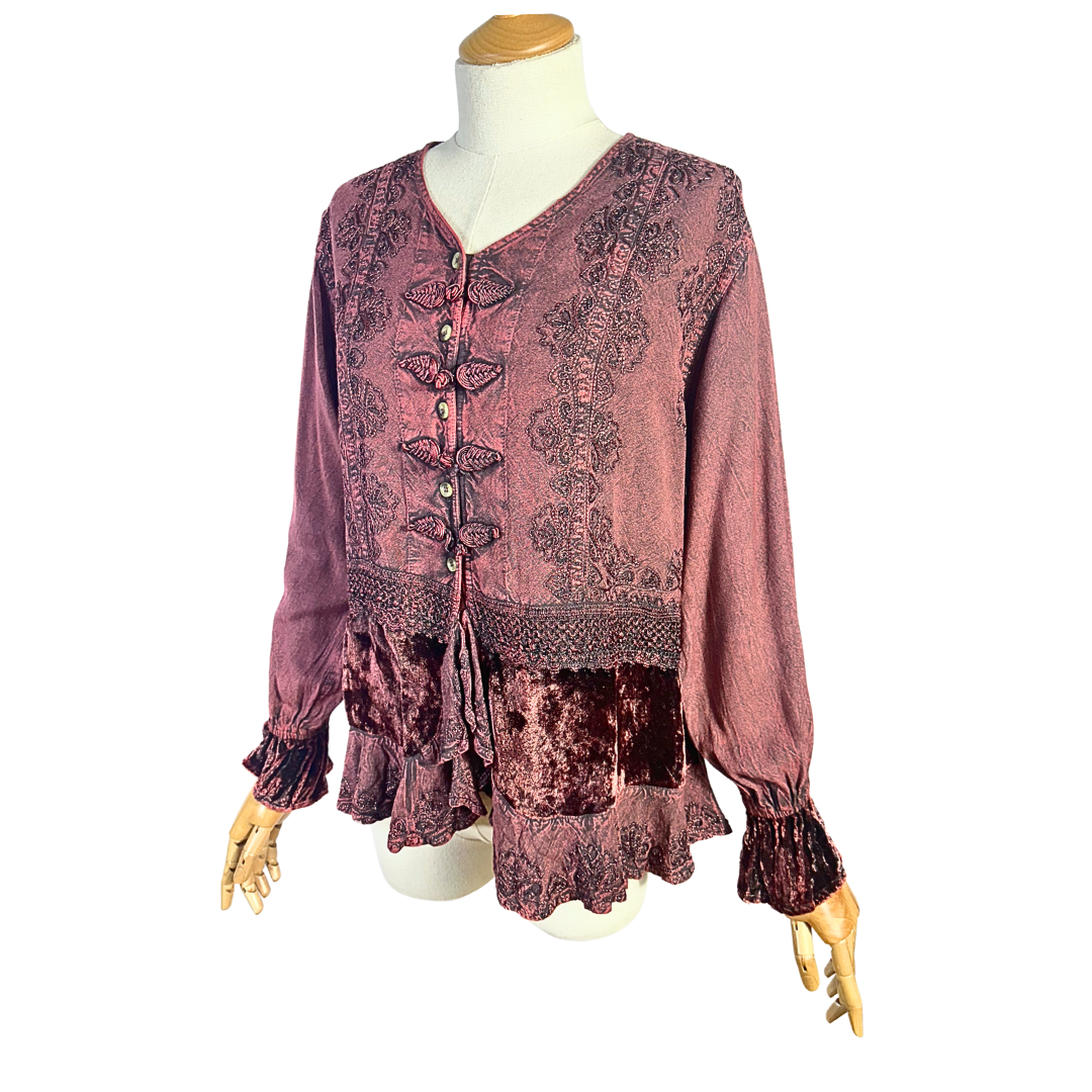 Boho embroidered button down top - M