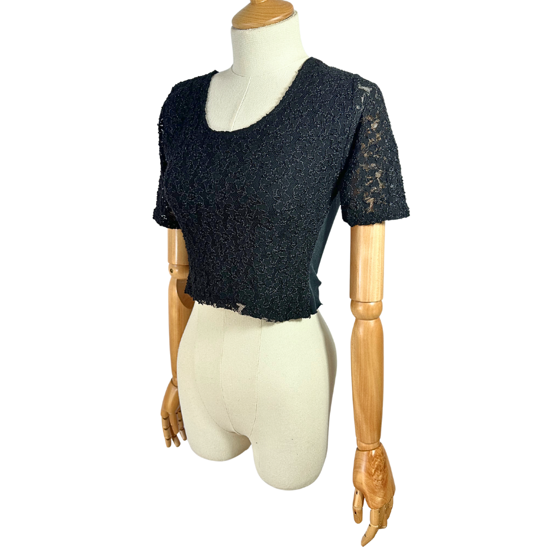 Black lace cropped top - S