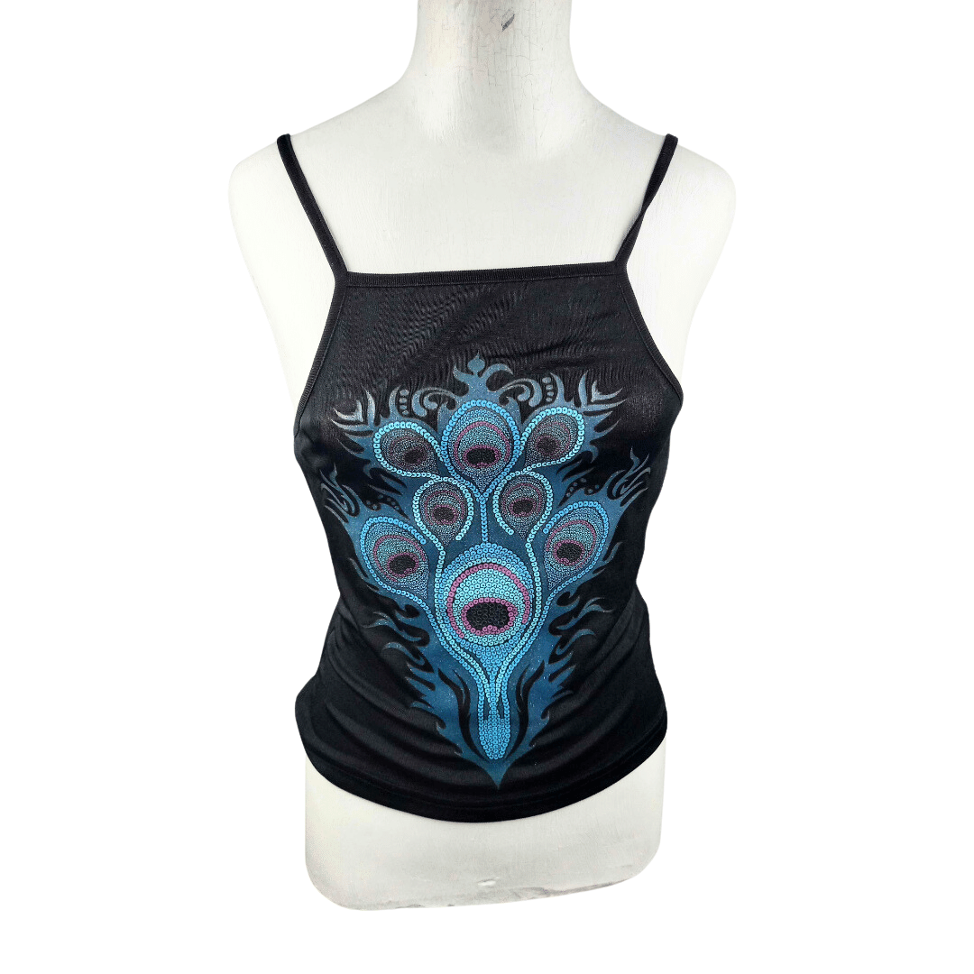 Peacock feather graphic print spaghetti strap top - S/M
