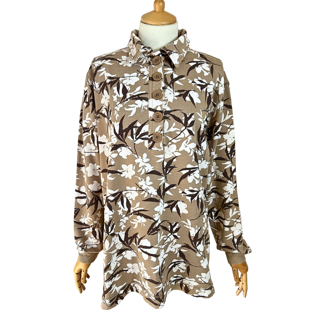90s Fresh Produce floral longsleeve polo shirt - M