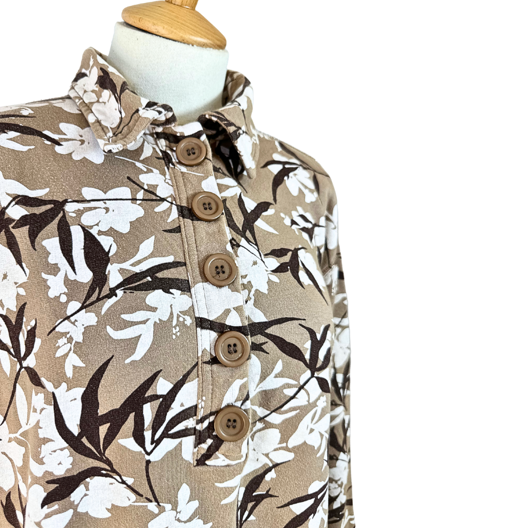 90s Fresh Produce floral longsleeve polo shirt - M