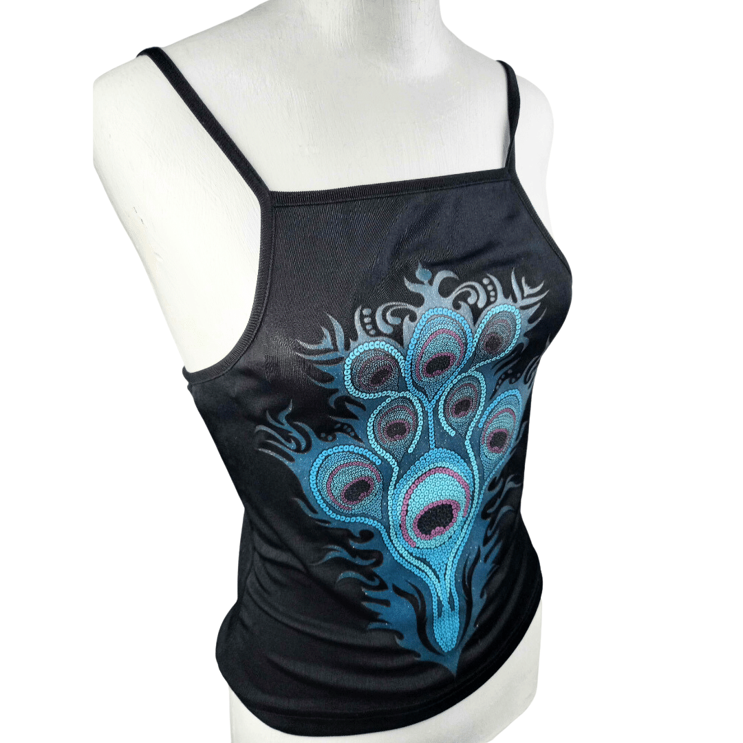 Peacock feather graphic print spaghetti strap top - S/M