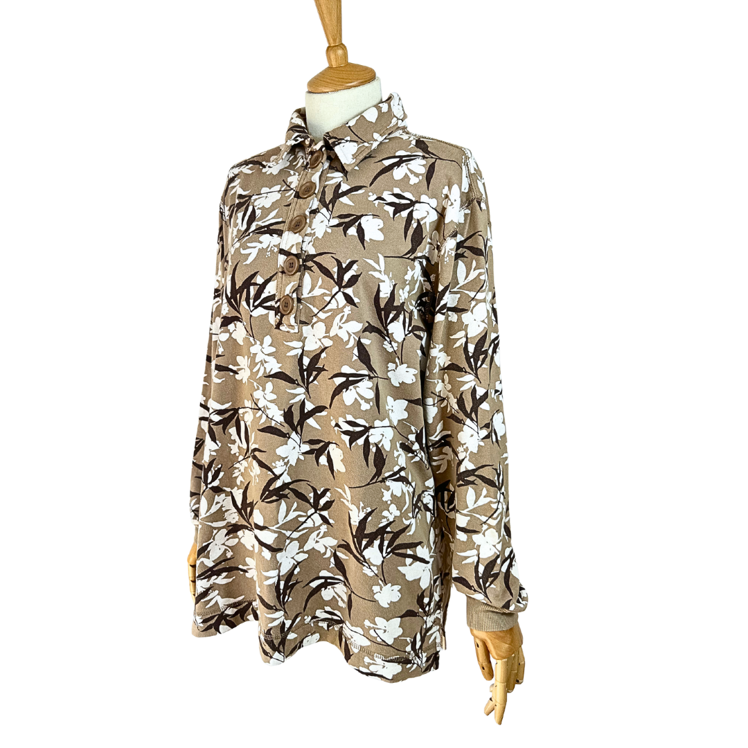 90s Fresh Produce floral longsleeve polo shirt - M