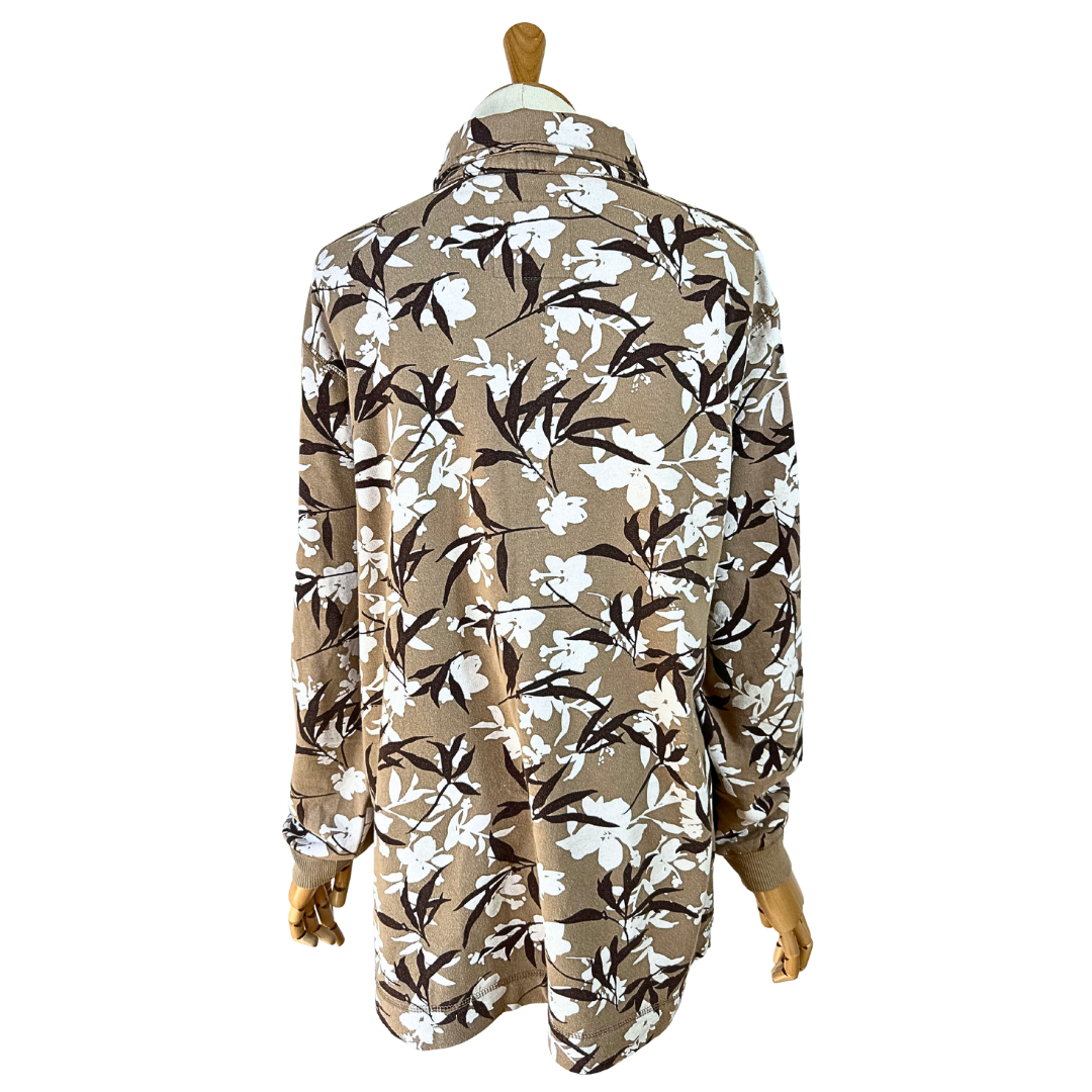 90s Fresh Produce floral longsleeve polo shirt - M