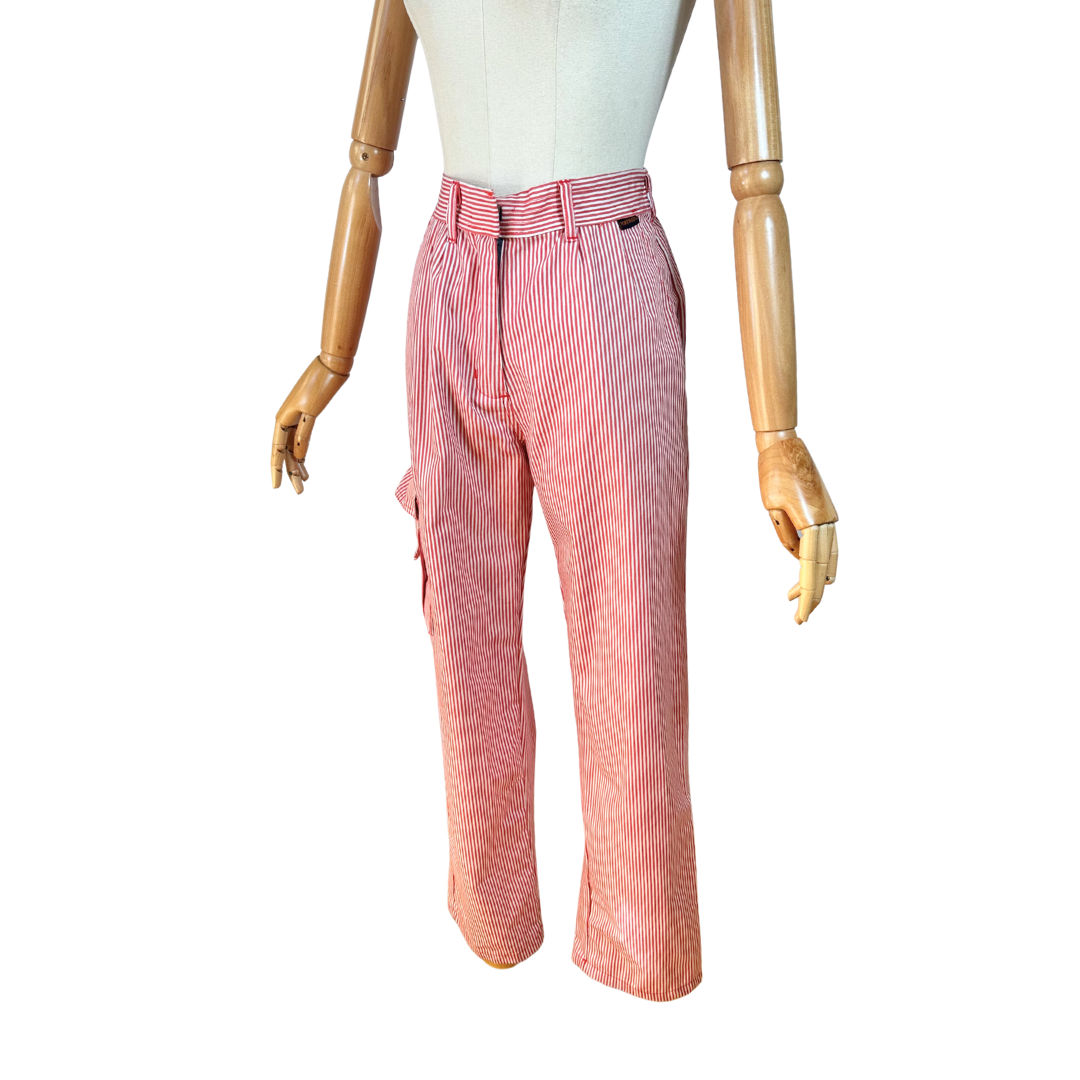 Striped vintage high waist cargo pants - S