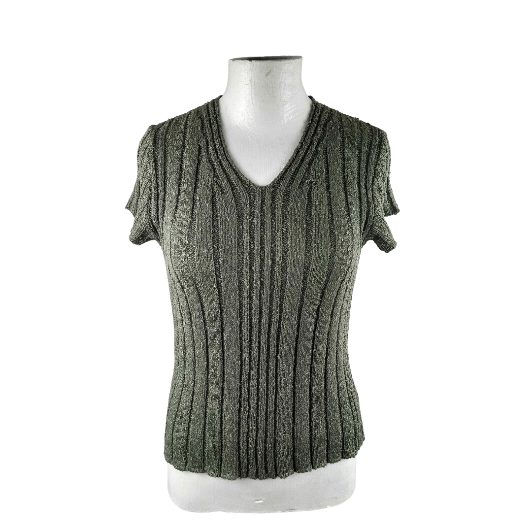 V-neck shortsleeve ribbed top - S
