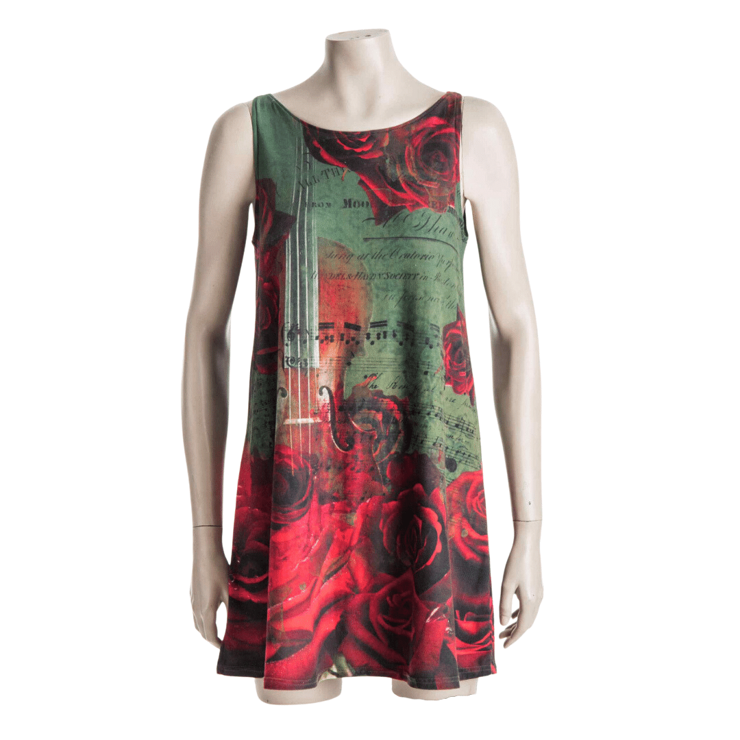 Rose and musical note print mini dress - L