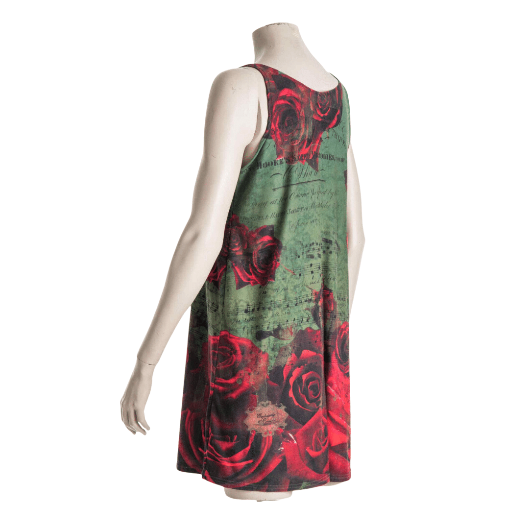 Rose and musical note print mini dress - L