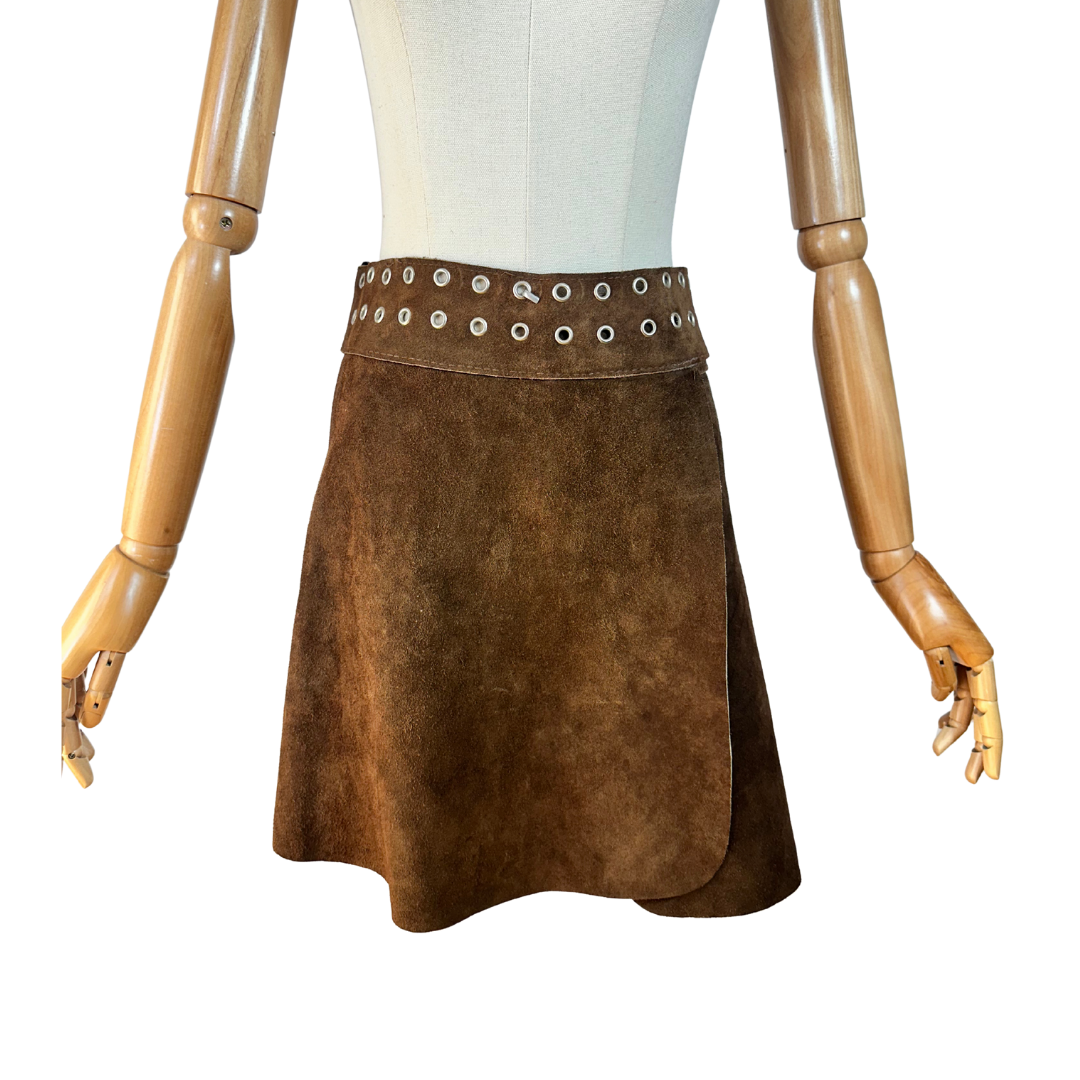 Brown suede wrap skirt - S