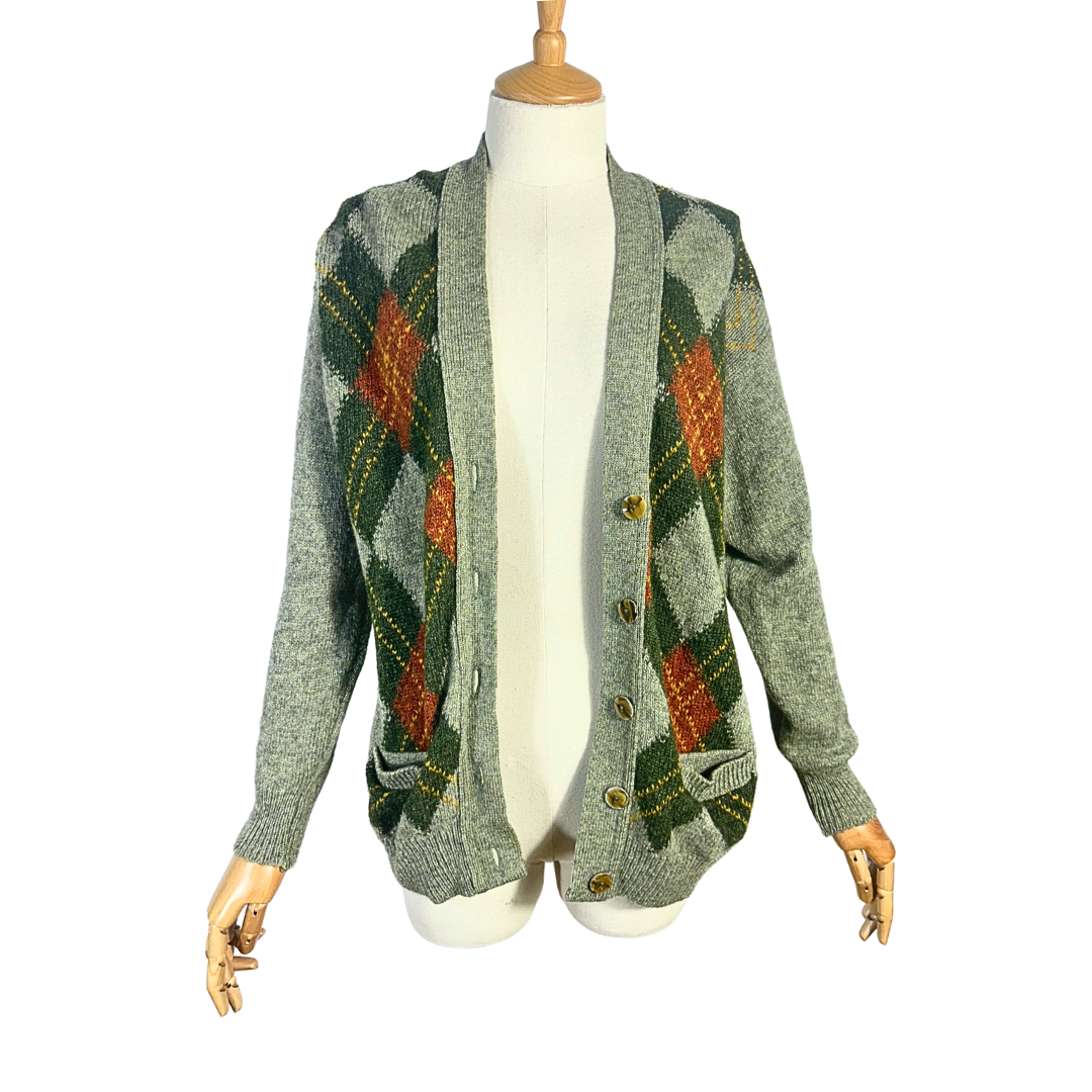 Vintage argyle knit cardigan - S/M