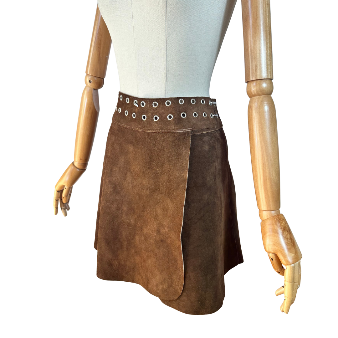 Brown suede wrap skirt - S