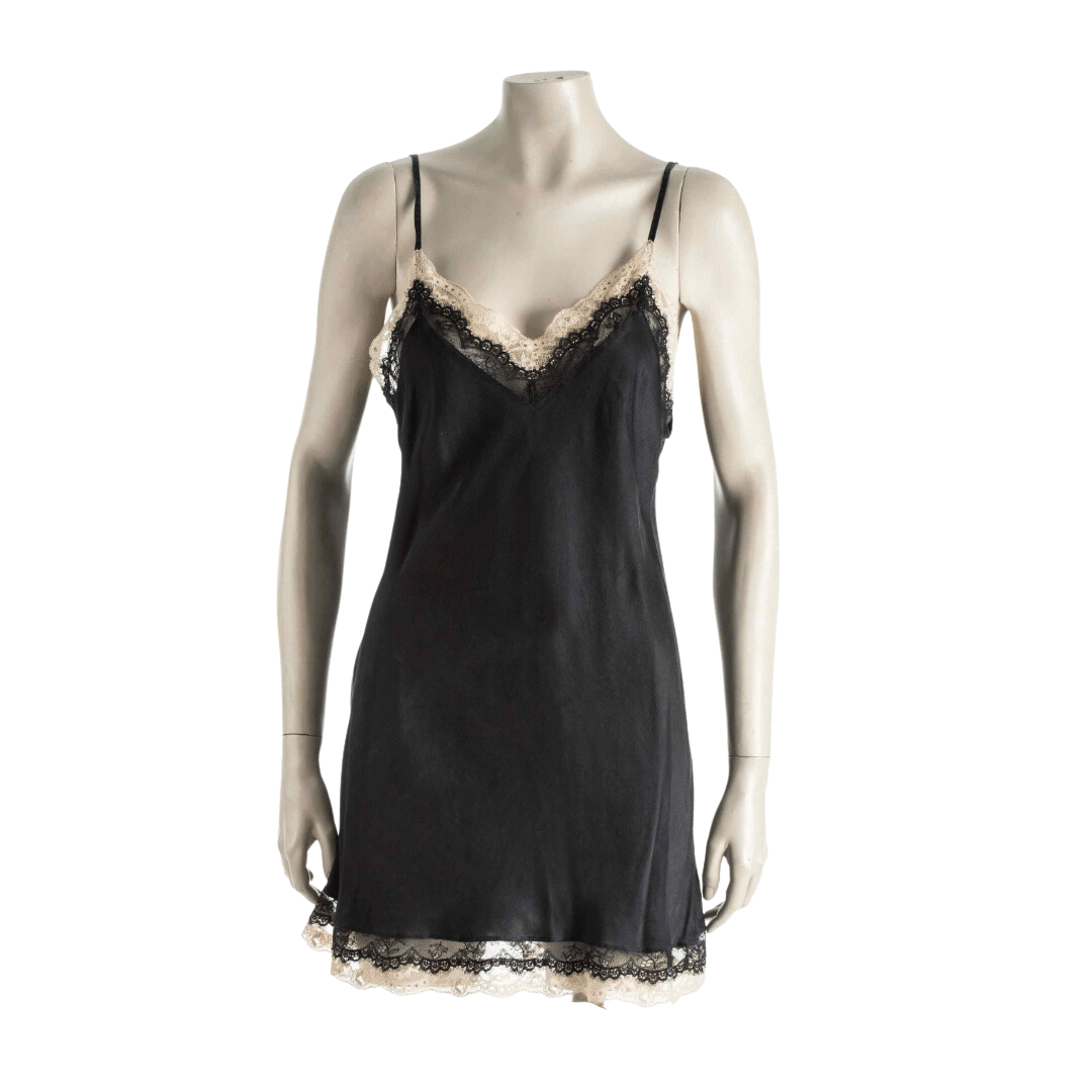 Silk lingerie slip dress with lace trim - L