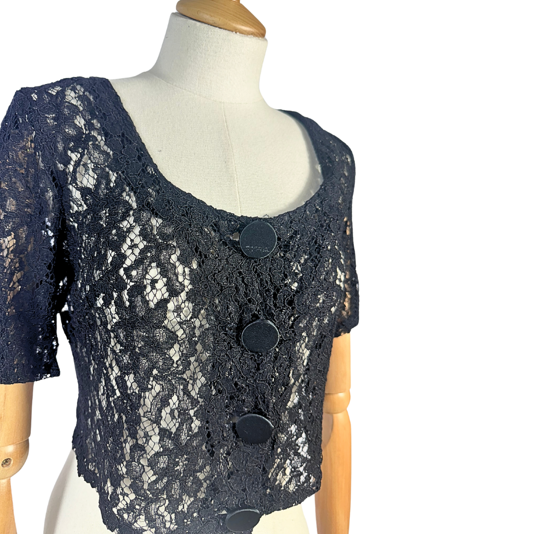 Black 90s lace croppped top - S