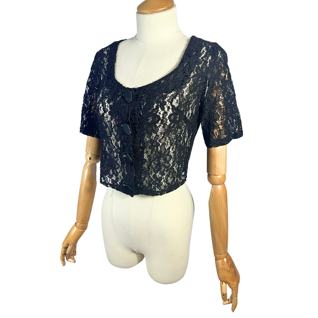 Black 90s lace croppped top - S