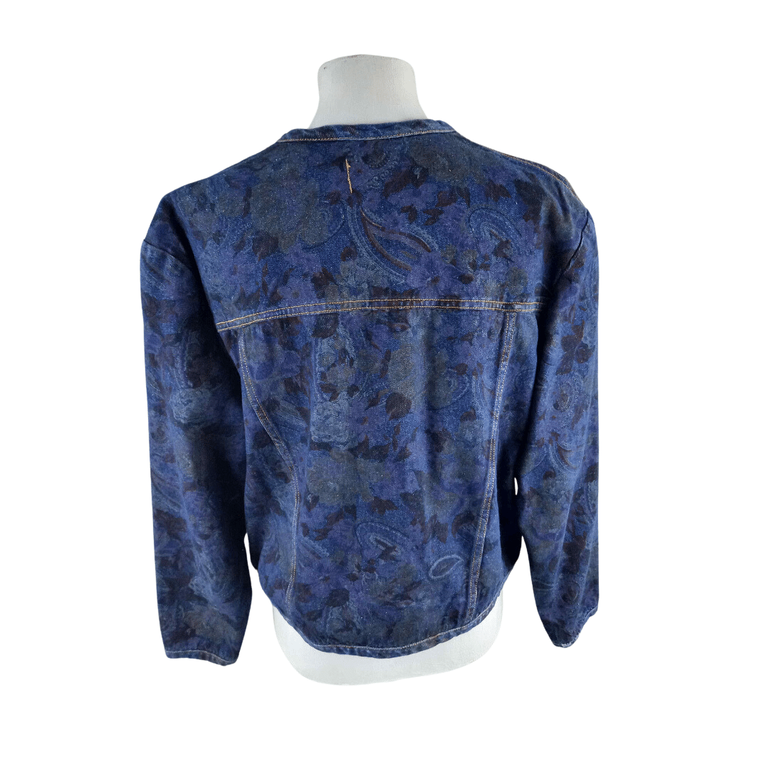Floral and paisley denim jacket - L