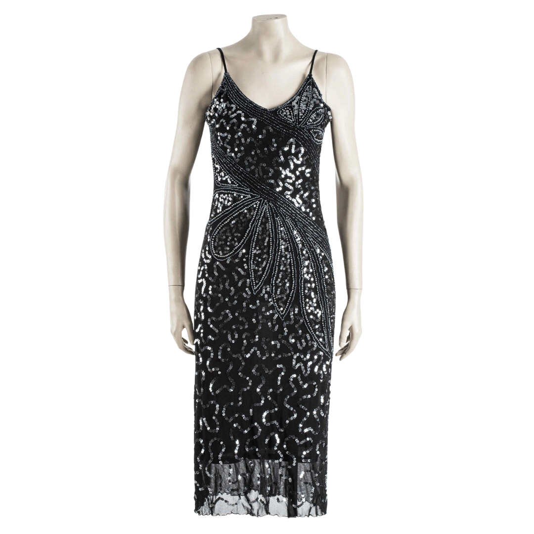 Embellished spaghetti strap mesh maxi dress - S