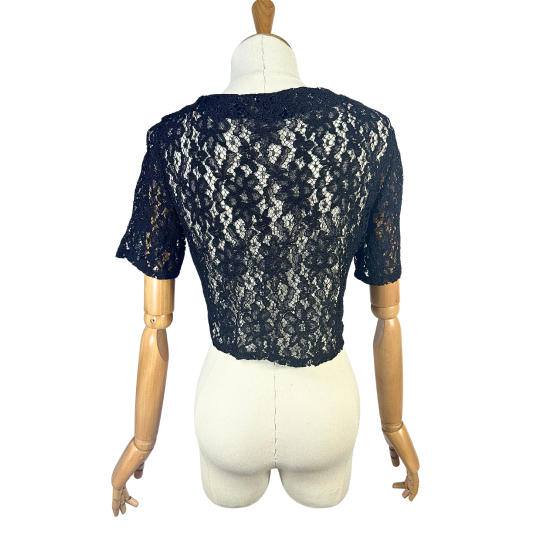Black 90s lace croppped top - S