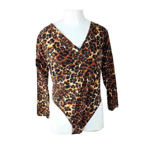 Wrap animal print longsleeve bodysuit - XL