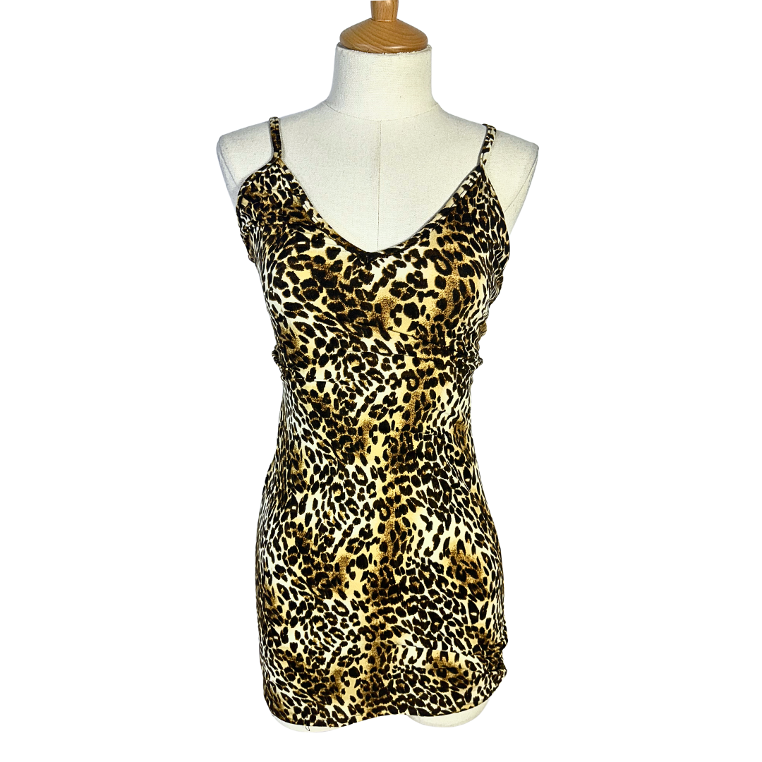 Spaghetti strap leopard print mini dress - S