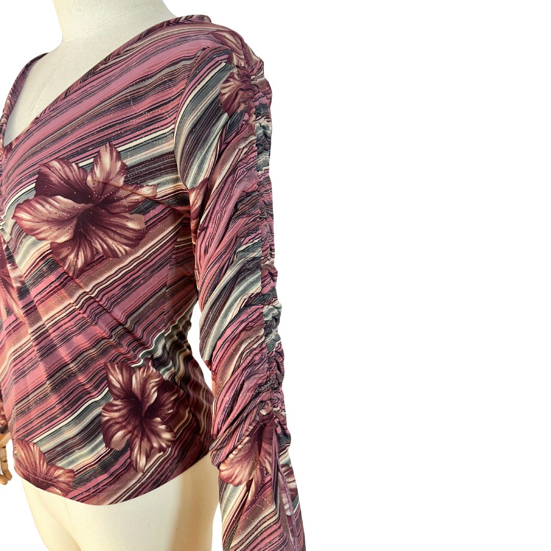 Striped and floral longsleeve top - M