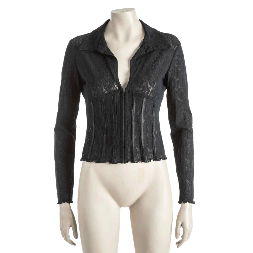 Flower pattern corset-style lace longsleeve shirt - M/L