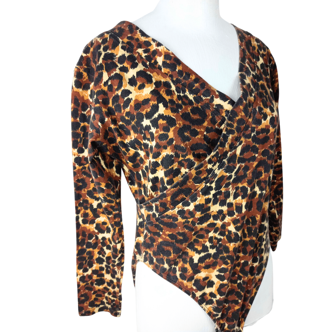 Wrap animal print longsleeve bodysuit - XL