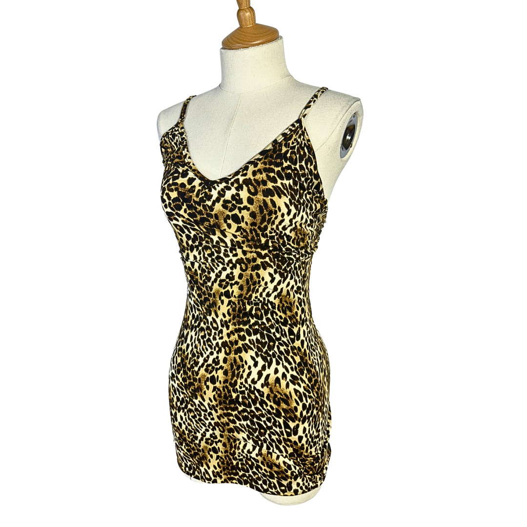 Spaghetti strap leopard print mini dress - S