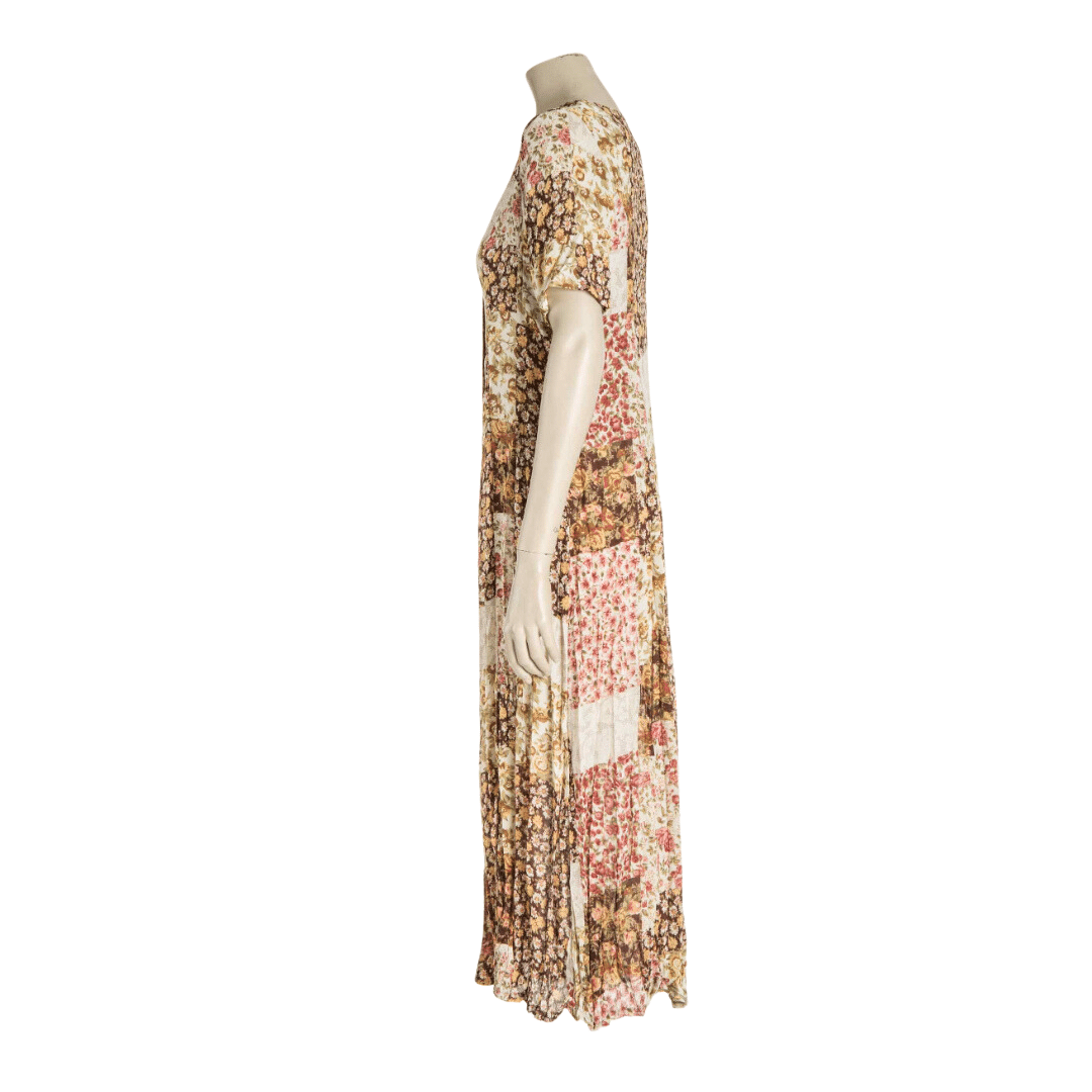 90s floral button-down shortsleeve maxi dress - M