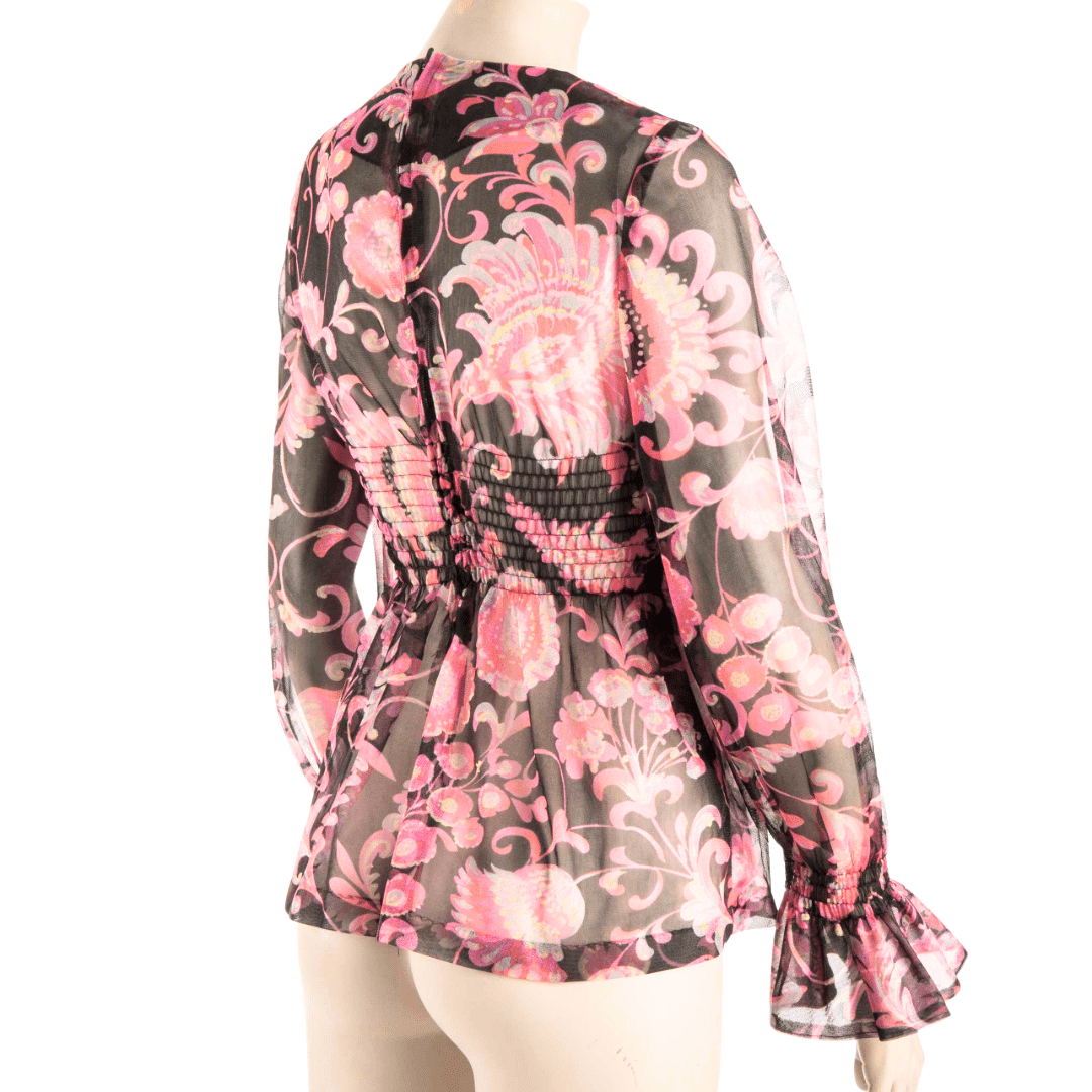 Floral mesh lantern sleeve top - S