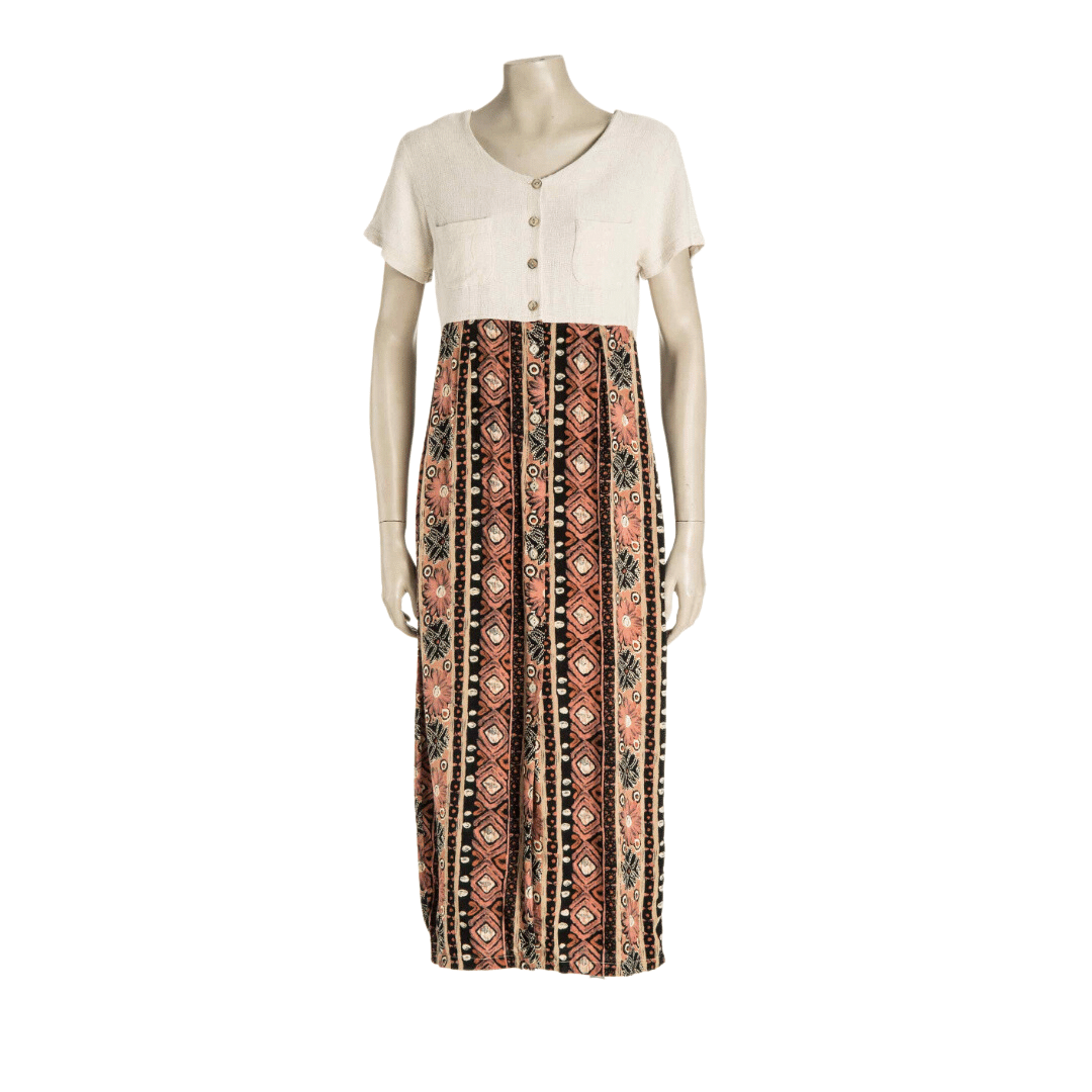 Button-down shortsleeve maxi dress - M