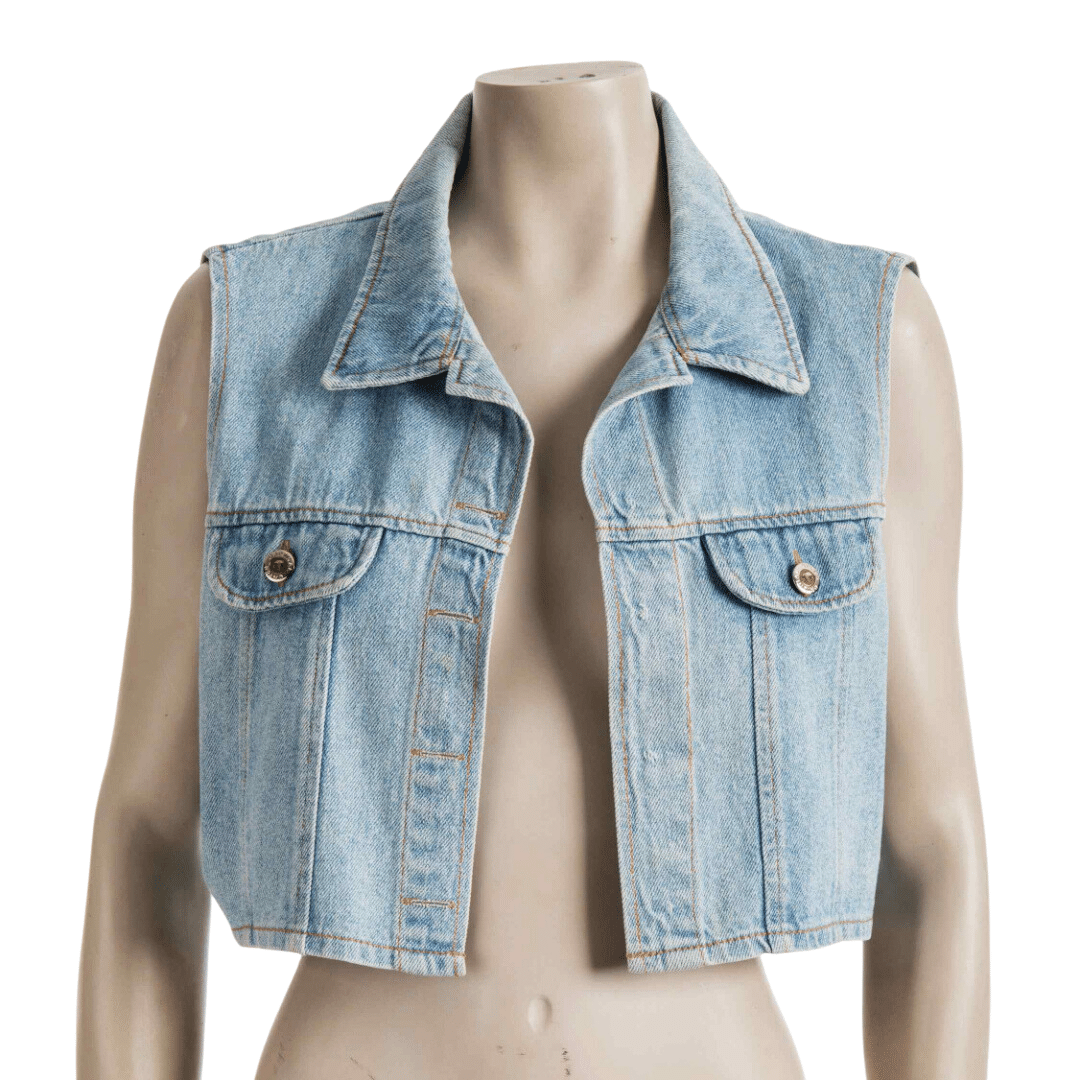 Denim buttonless cropped sleeveless jacket - L