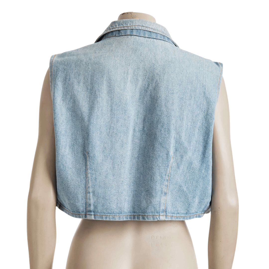 Denim buttonless cropped sleeveless jacket - L