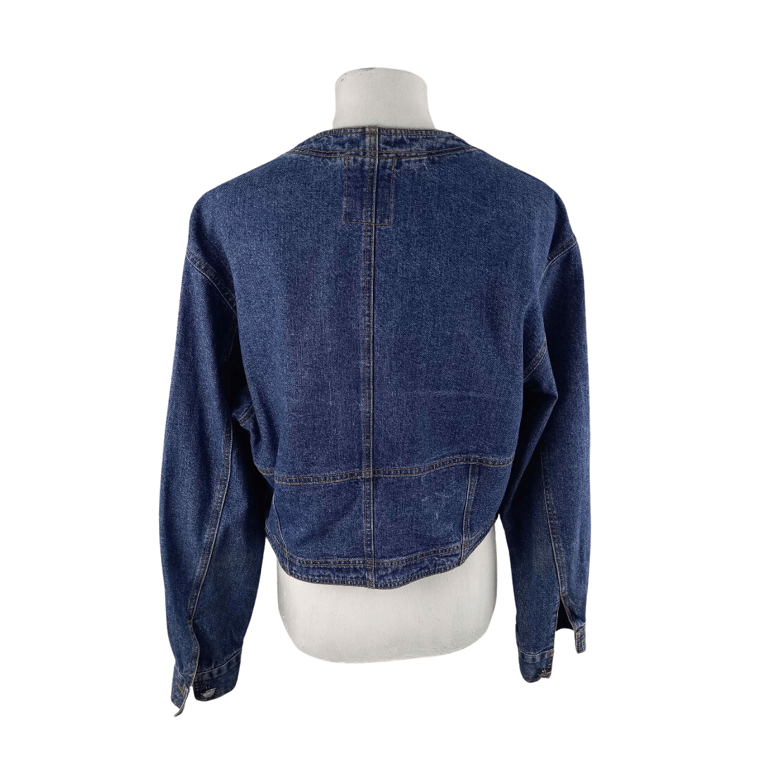 Vintage collarless cropped denim jacket - M/L