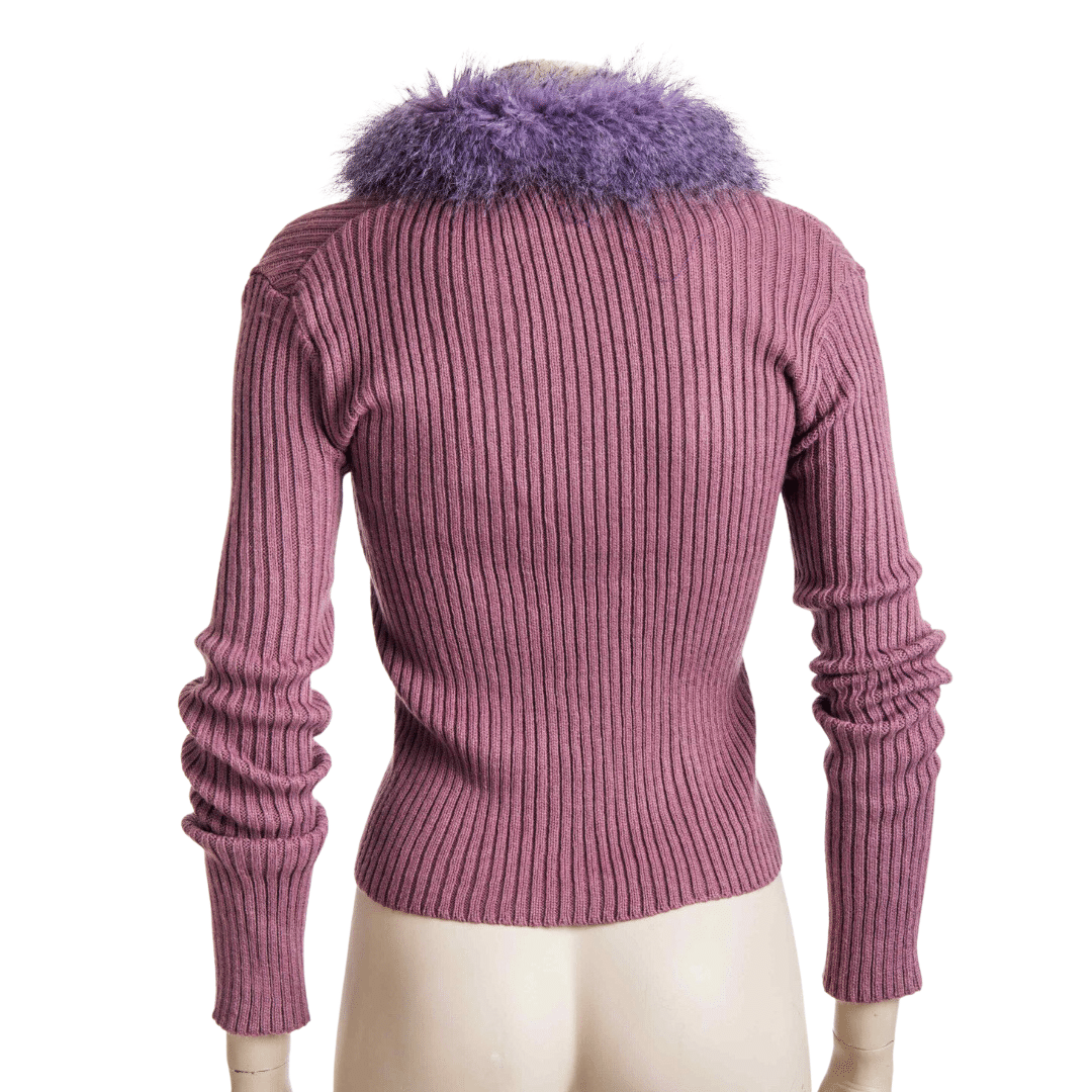 Longsleeve ribbed jersey with faux fur collar - S